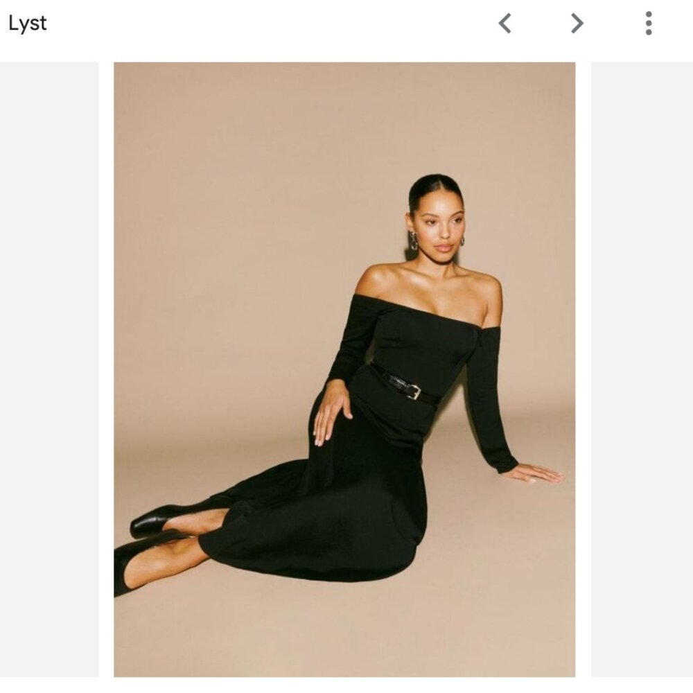 Reformation Ballari Dress - Off shoulder Black Midi - Picture 5 of 7